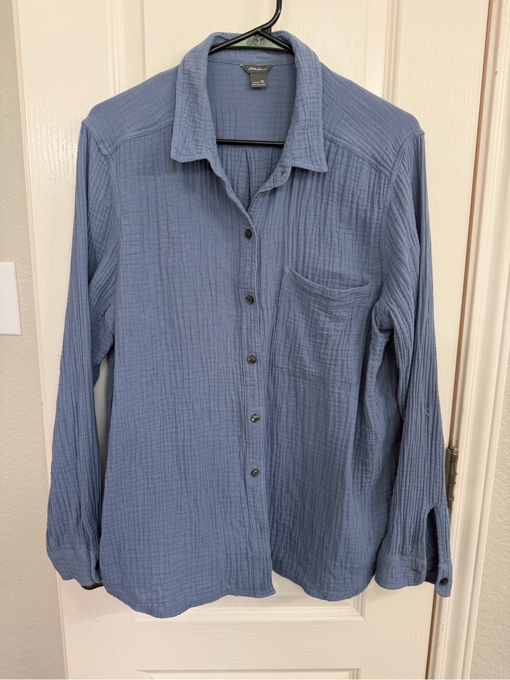 Eddie Bauer Crinkle Gauze Button-Up Shirt - Dusty Blue
